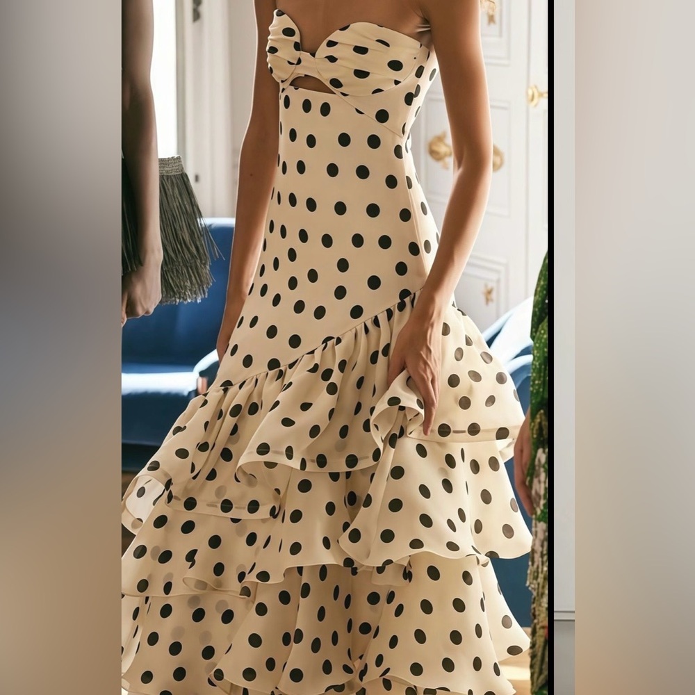 Cream classy  Polka Dot Dress